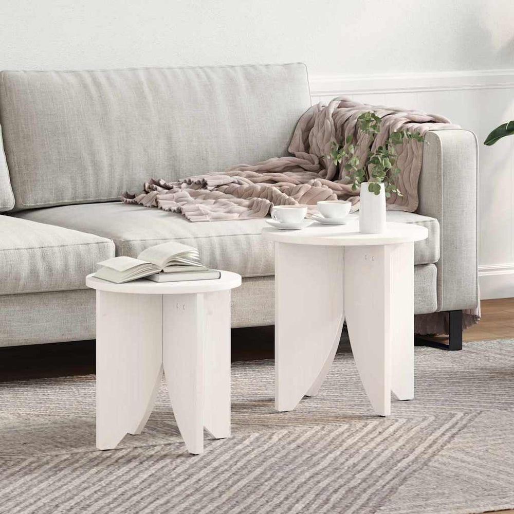 Couchtisch 2er Set Weiß Kiefernholz