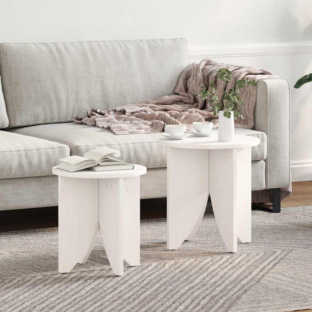 Couchtisch 2er Set Weiß Kiefernholz