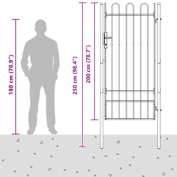 Graues Gartentor aus pulverbeschichtetem Stahl 103x250 cm