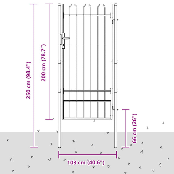 Graues Gartentor aus pulverbeschichtetem Stahl 103x250 cm