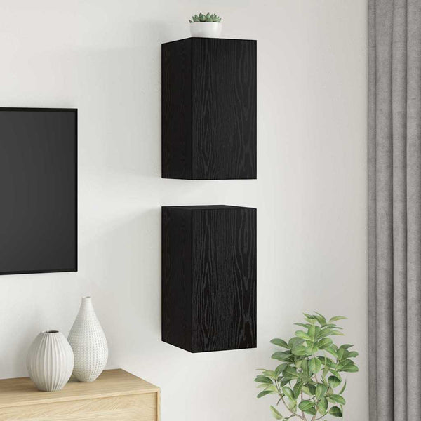 Wand TV-Schrank Set Schwarz Eichenoptik