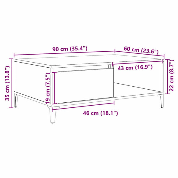 Couchtisch Schwarz Eichenoptik 90x60 cm