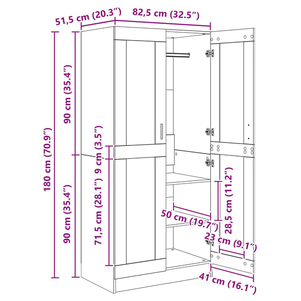 Kleiderschrank Schwarz Eichenoptik 180cm