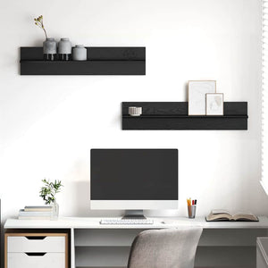 Wandregal 2er Set Schwarz Eiche 80cm