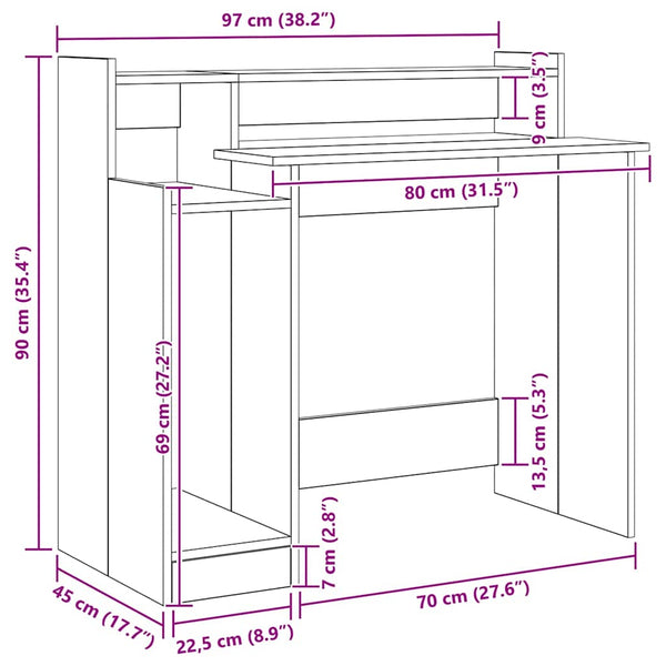 Schreibtisch mit Regal Altholz 97x45x90 cm