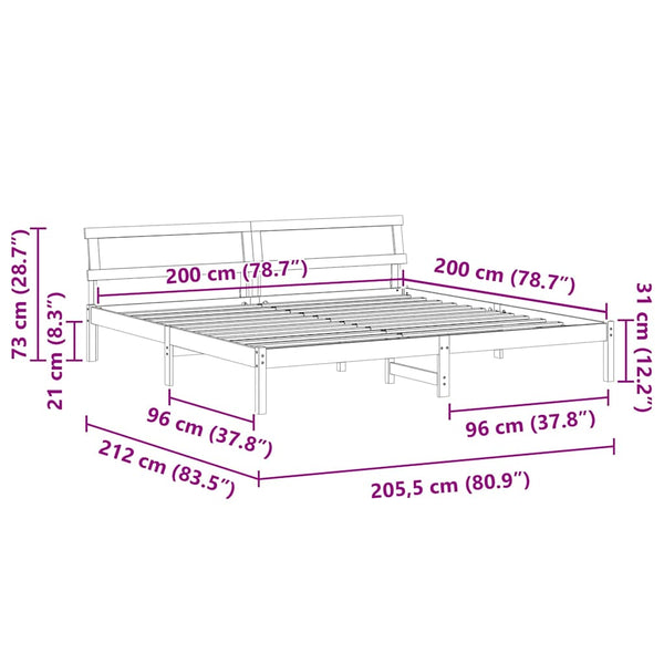Bettgestell Braun 200x200 cm Kiefer Massivholz
