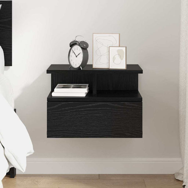 vidaXL Floating Nightstand Black Oak Look 40 x 31 x 28 cm