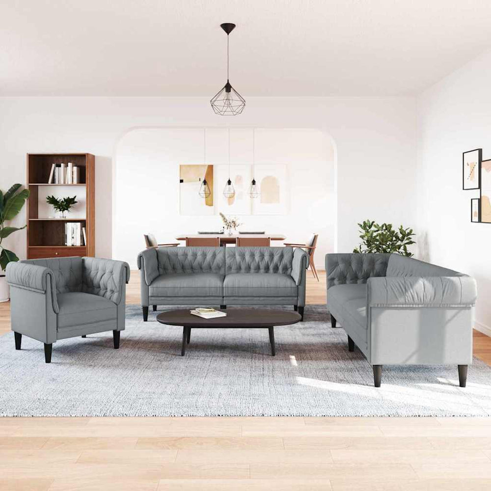 3-teilige Wohnzimmercouch, Hellgrau