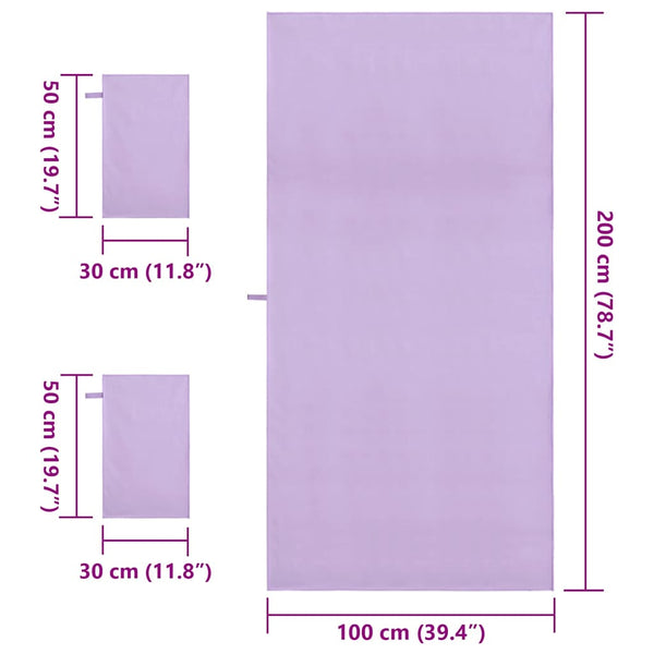 Lila Sporthandtuch Set, 3-teilig
