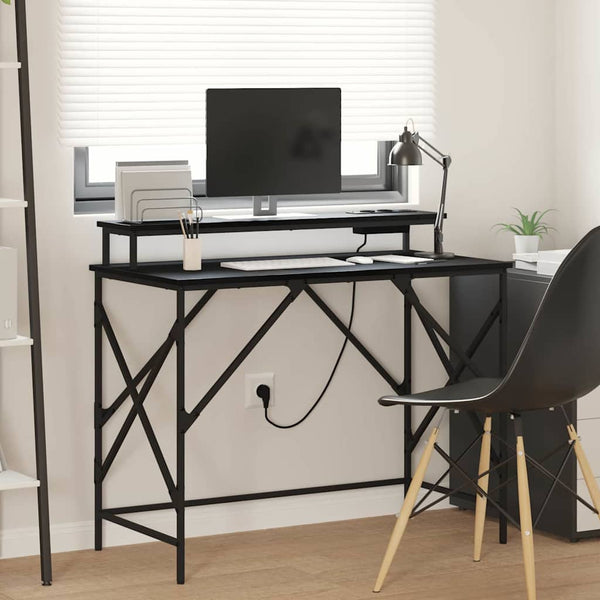 Schreibtisch mit Regal, Schwarz Eiche