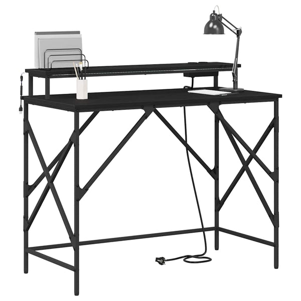 Schreibtisch mit Regal, Schwarz Eiche