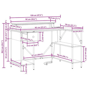 vidaXL Desk Grey Sonoma 120 x 79 x 86.5 cm Engineered Wood