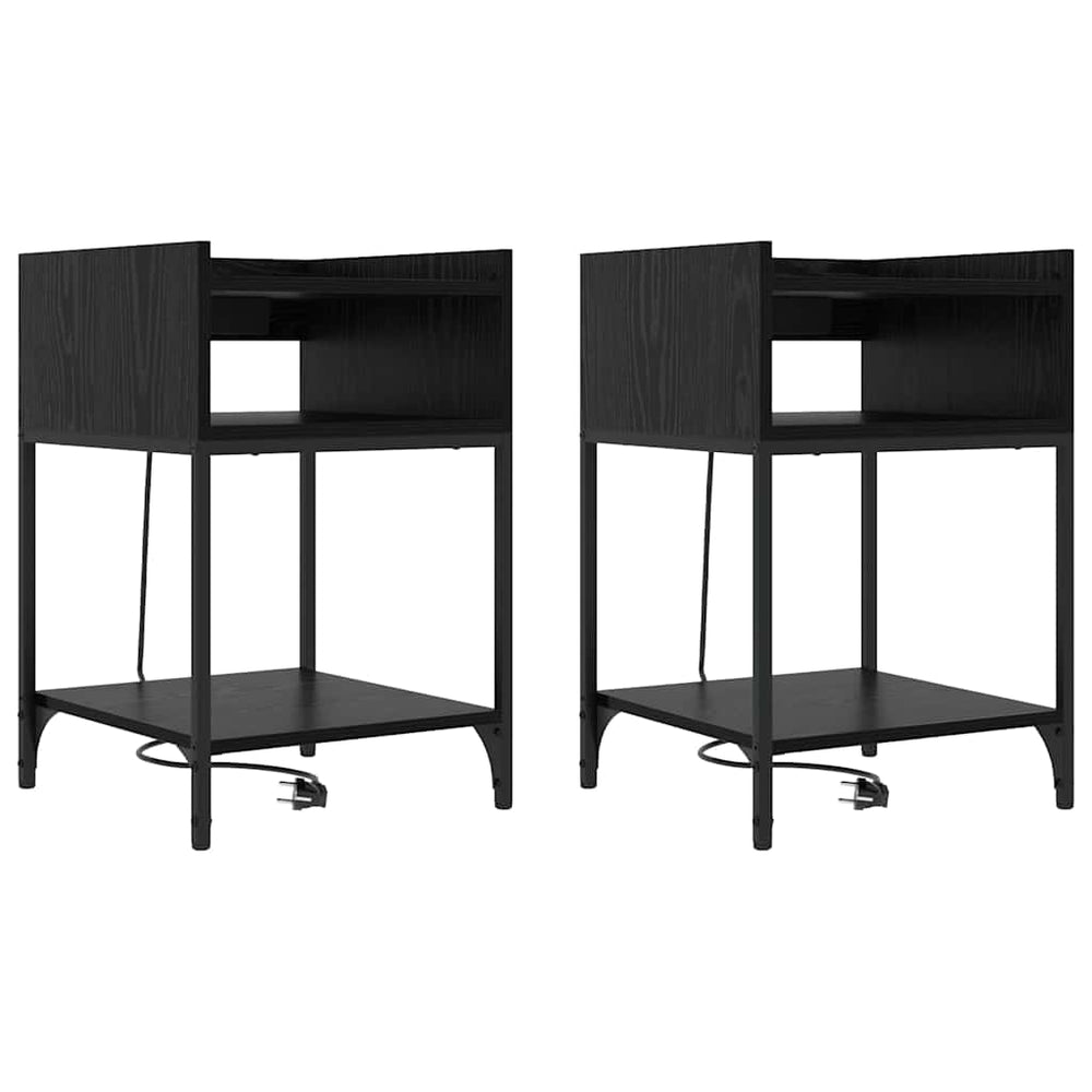 Nachttisch mit Regal, 2er Set, Eiche Schwarz