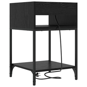 Nachttisch mit Regal, 2er Set, Eiche Schwarz