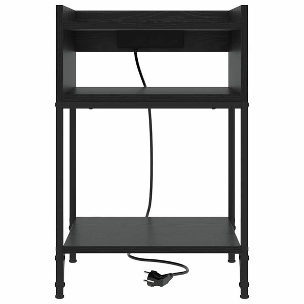 Nachttisch mit Regal, 2er Set, Eiche Schwarz