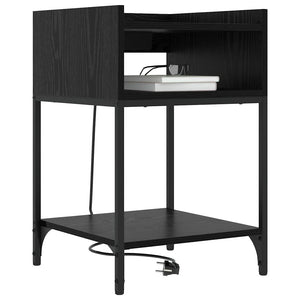 Nachttisch mit Regal, 2er Set, Eiche Schwarz