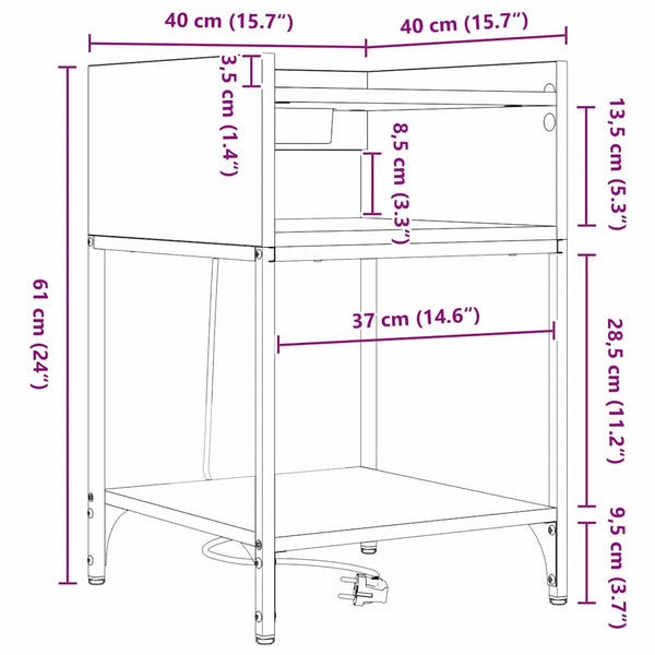 Nachttisch mit Regal, 2er Set, Eiche Schwarz