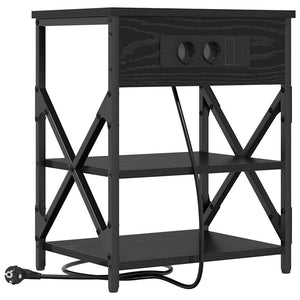 Nachttisch mit Regal, 2er-Set, Schwarz/Eiche