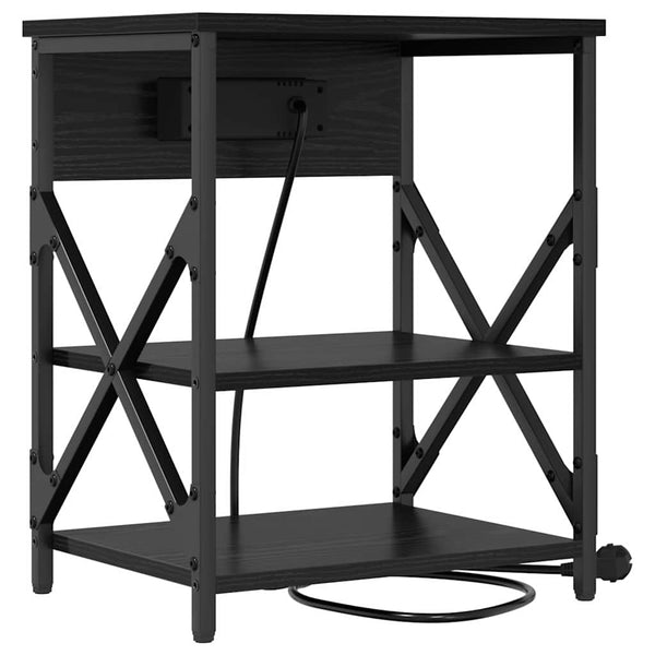 Nachttisch mit Regal, 2er-Set, Schwarz/Eiche