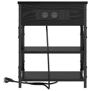 Nachttisch mit Regal, 2er-Set, Schwarz/Eiche