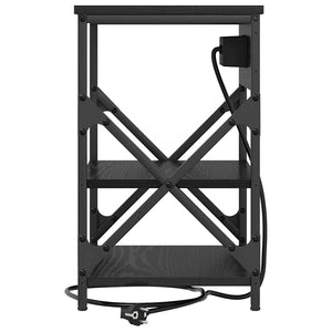 Nachttisch mit Regal, 2er-Set, Schwarz/Eiche