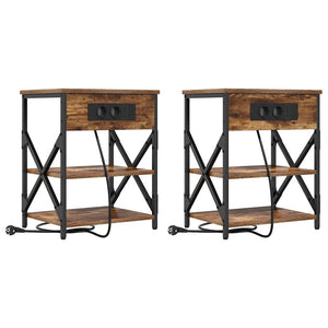 Nachttisch mit Regal, 2er Set, Geräucherte Eiche