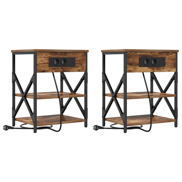 Nachttisch mit Regal, 2er Set, Geräucherte Eiche