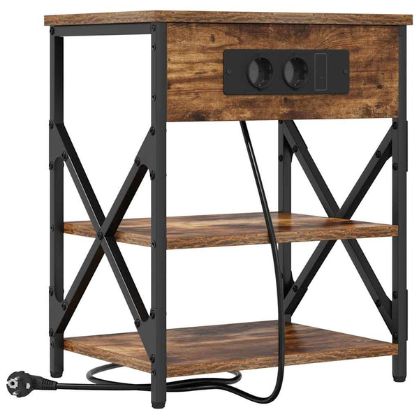 Nachttisch mit Regal, 2er Set, Geräucherte Eiche