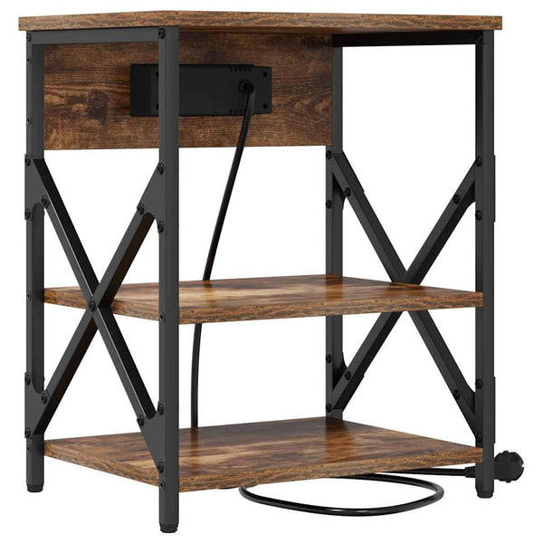 Nachttisch mit Regal, 2er Set, Geräucherte Eiche