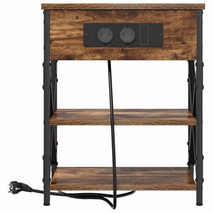 Nachttisch mit Regal, 2er Set, Geräucherte Eiche