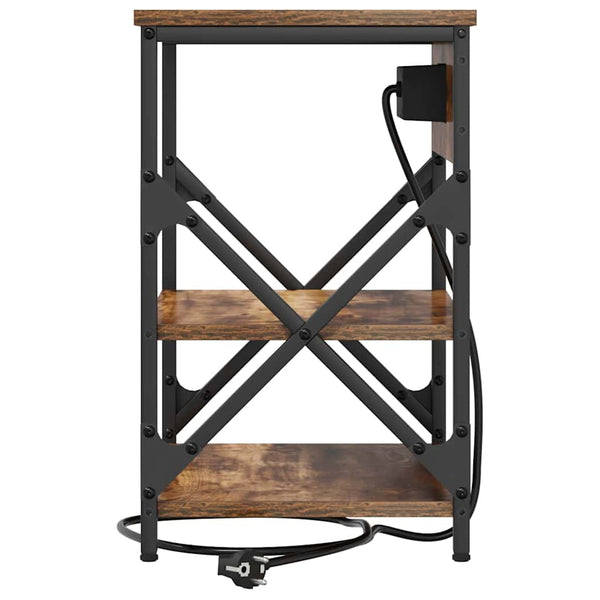 Nachttisch mit Regal, 2er Set, Geräucherte Eiche
