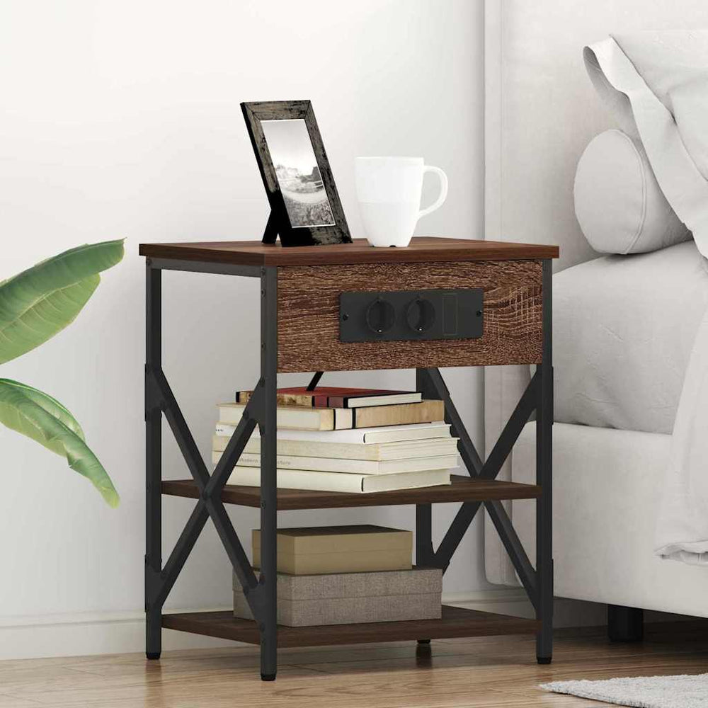 Nachttisch mit Regal, 2er-Set, Eichenoptik