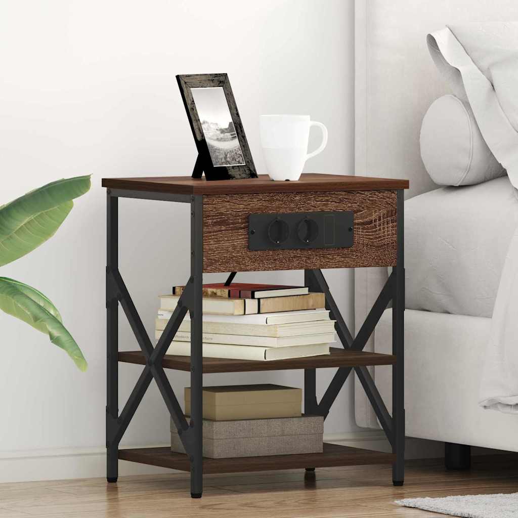 Nachttisch mit Regal, 2er-Set, Eichenoptik