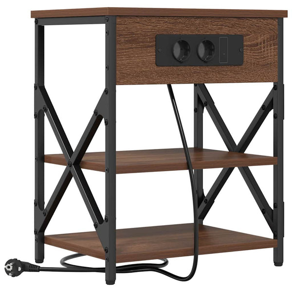Nachttisch mit Regal, 2er-Set, Eichenoptik