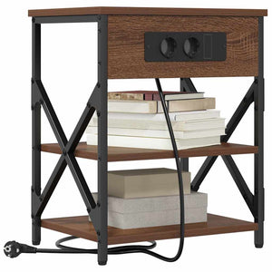 Nachttisch mit Regal, 2er-Set, Eichenoptik