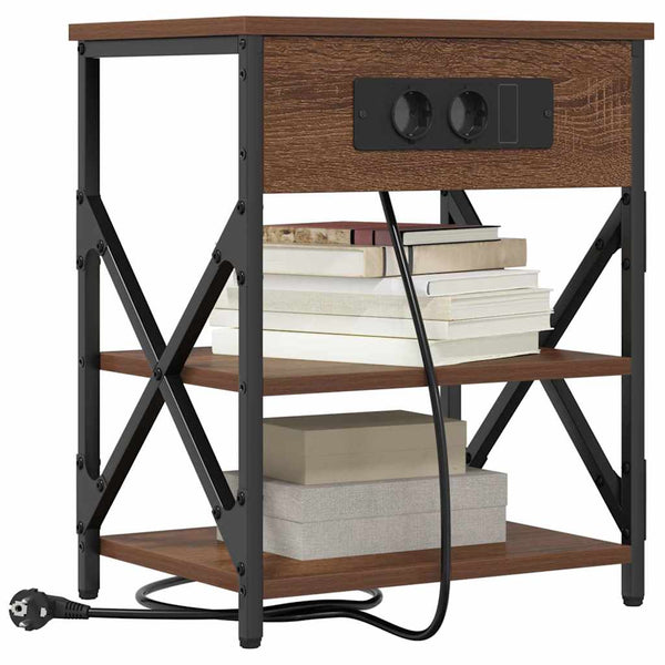 Nachttisch mit Regal, 2er-Set, Eichenoptik