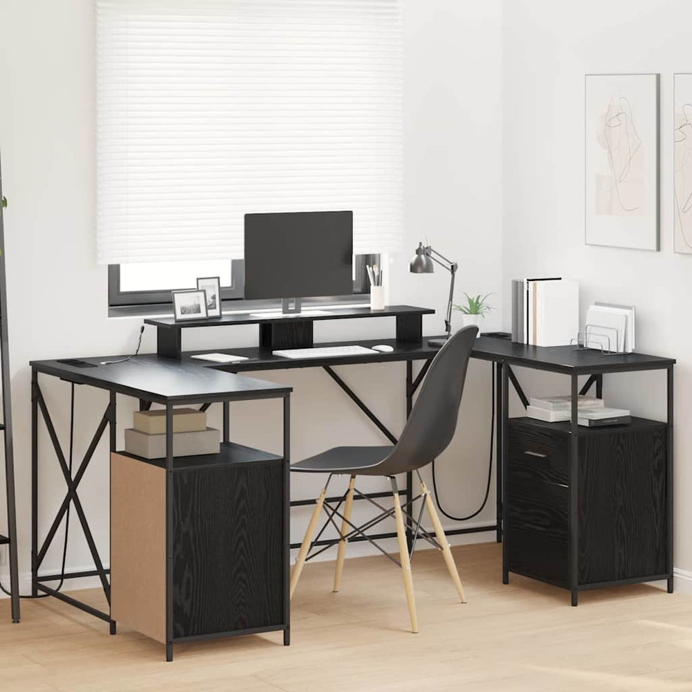 Schreibtisch mit Regal Schwarz Eichen-Optik