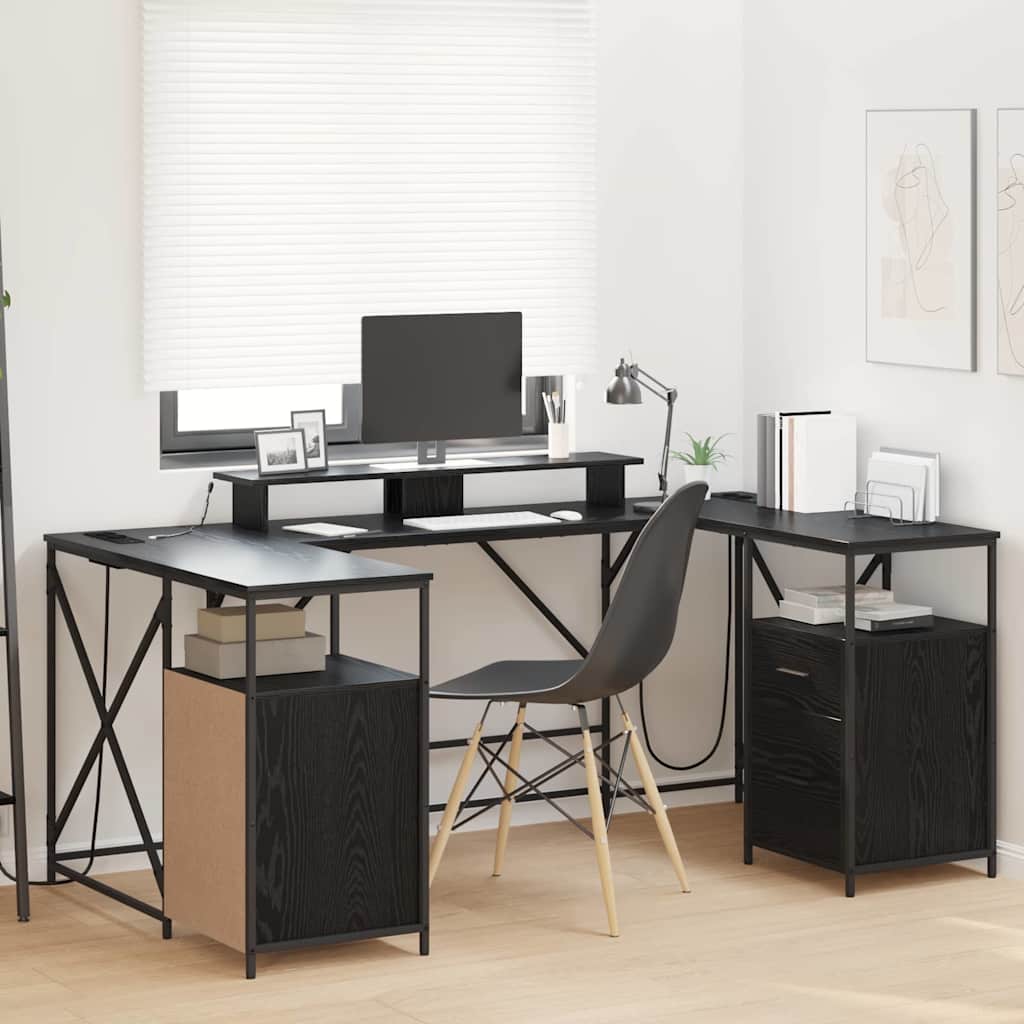 Schreibtisch mit Regal Schwarz Eichen-Optik