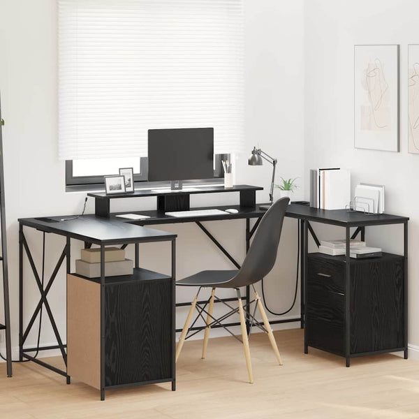 Schreibtisch mit Regal Schwarz Eichen-Optik