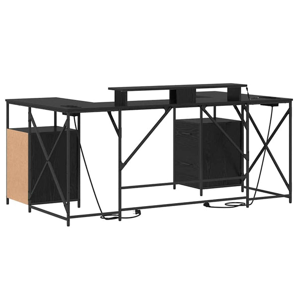Schreibtisch mit Regal Schwarz Eichen-Optik