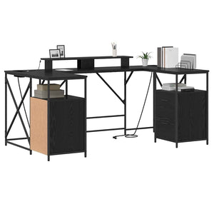 Schreibtisch mit Regal Schwarz Eichen-Optik