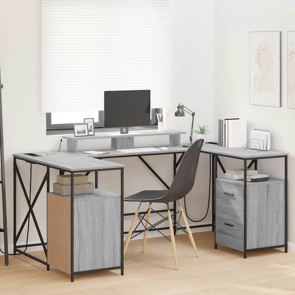 vidaXL Bureau Sonoma gris 182 x 101 x 87,5 cm Bois d'ingénierie