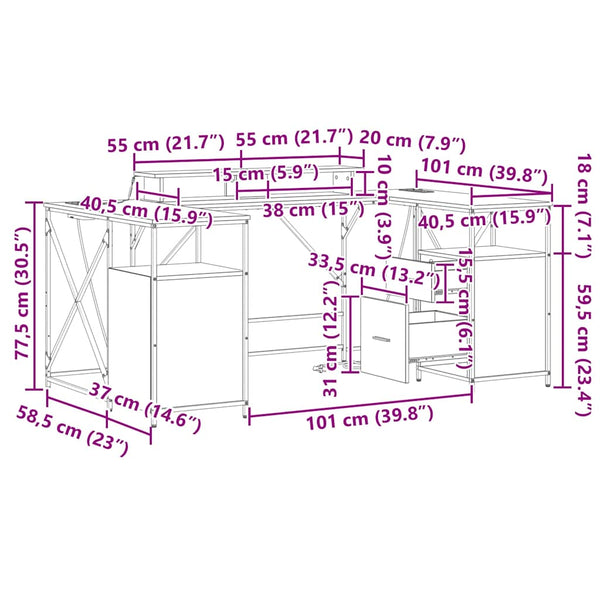 vidaXL Bureau Sonoma gris 182 x 101 x 87,5 cm Bois d'ingénierie
