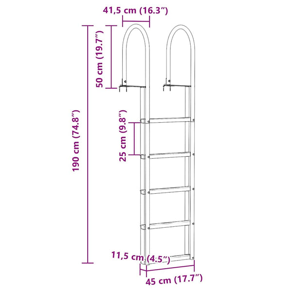 5-Stufen Dockleiter Aluminium Silber