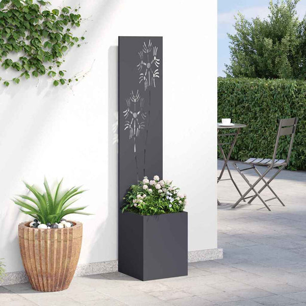 Garten Sichtschutz Leinwand Floral Anthrazit 32x150cm