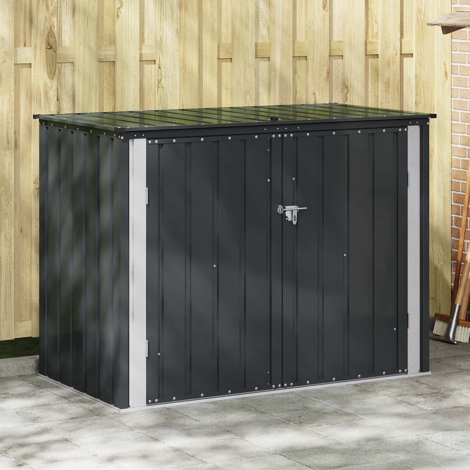 Gartenlagerbox Stahl Schwarz 151,5 cm