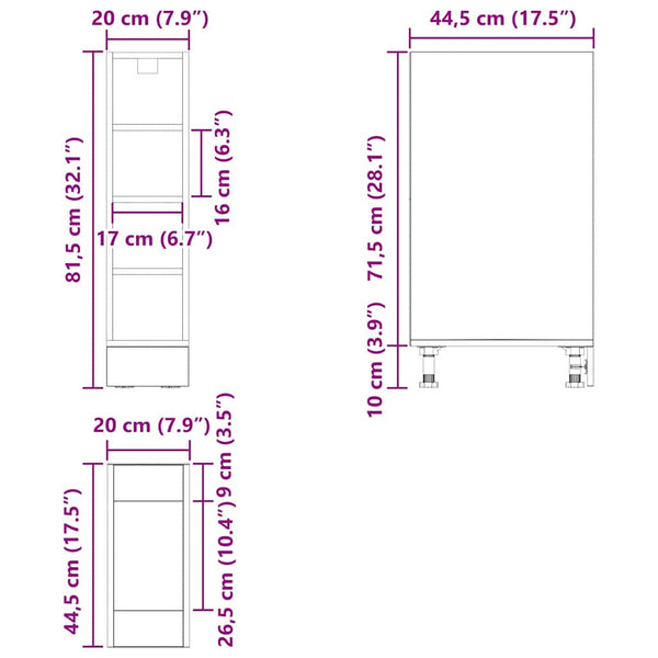 Küchenunterschrank Schwarz Eichen-Optik 20cm