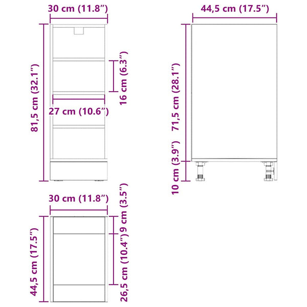 Küchenunterschrank Schwarz Eichen-Optik 30cm