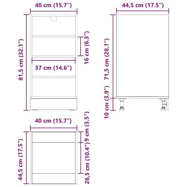 Küchenunterschrank Schwarz Eichen-Optik 40cm