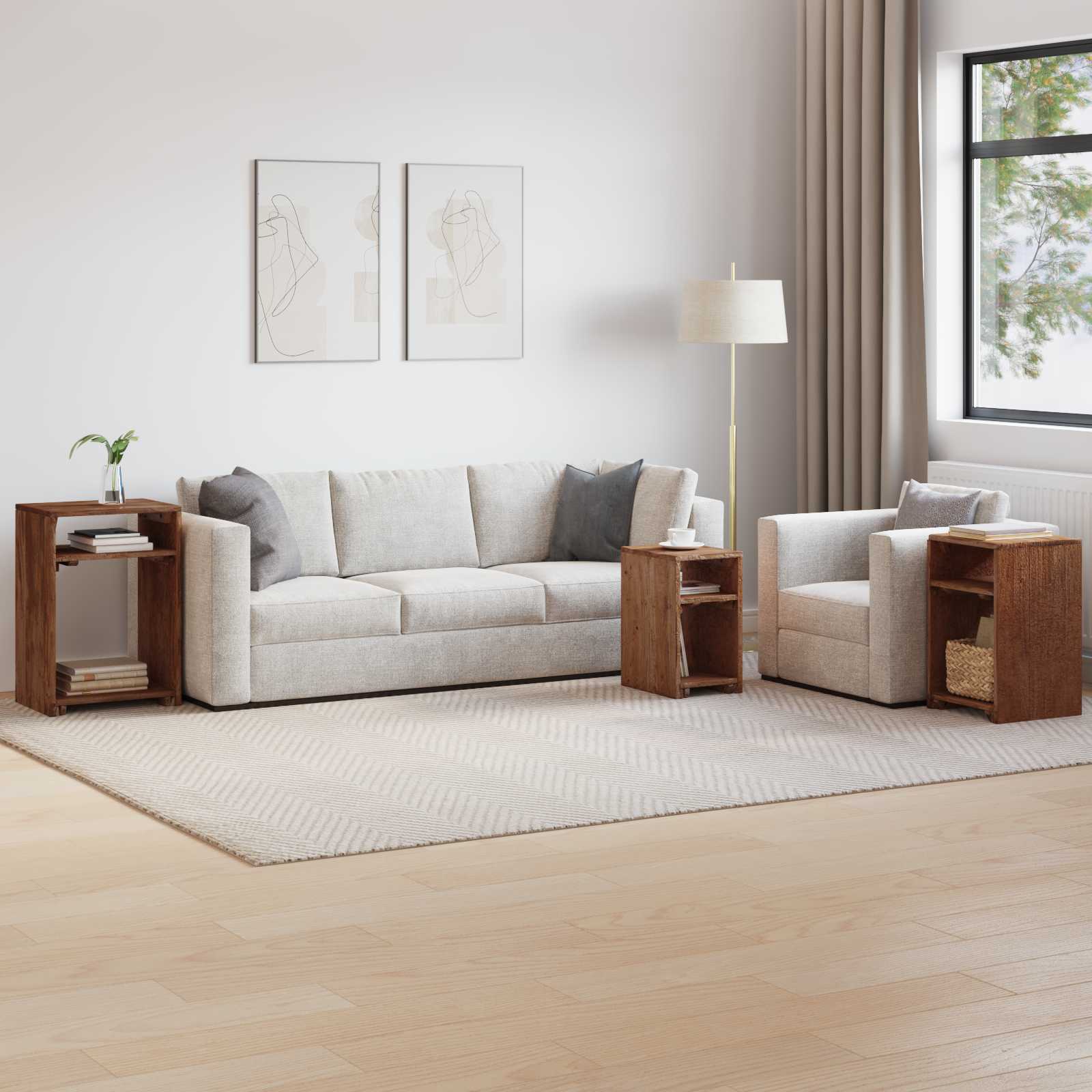 Akzenttisch Set mit Regal, Mahagoni Braun